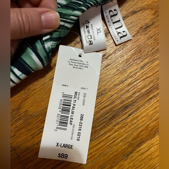 a.n.a Green Tropical Multi Palm Leaf Print One Piece Swimsuit, Women’s XL - Picture 6 of 7